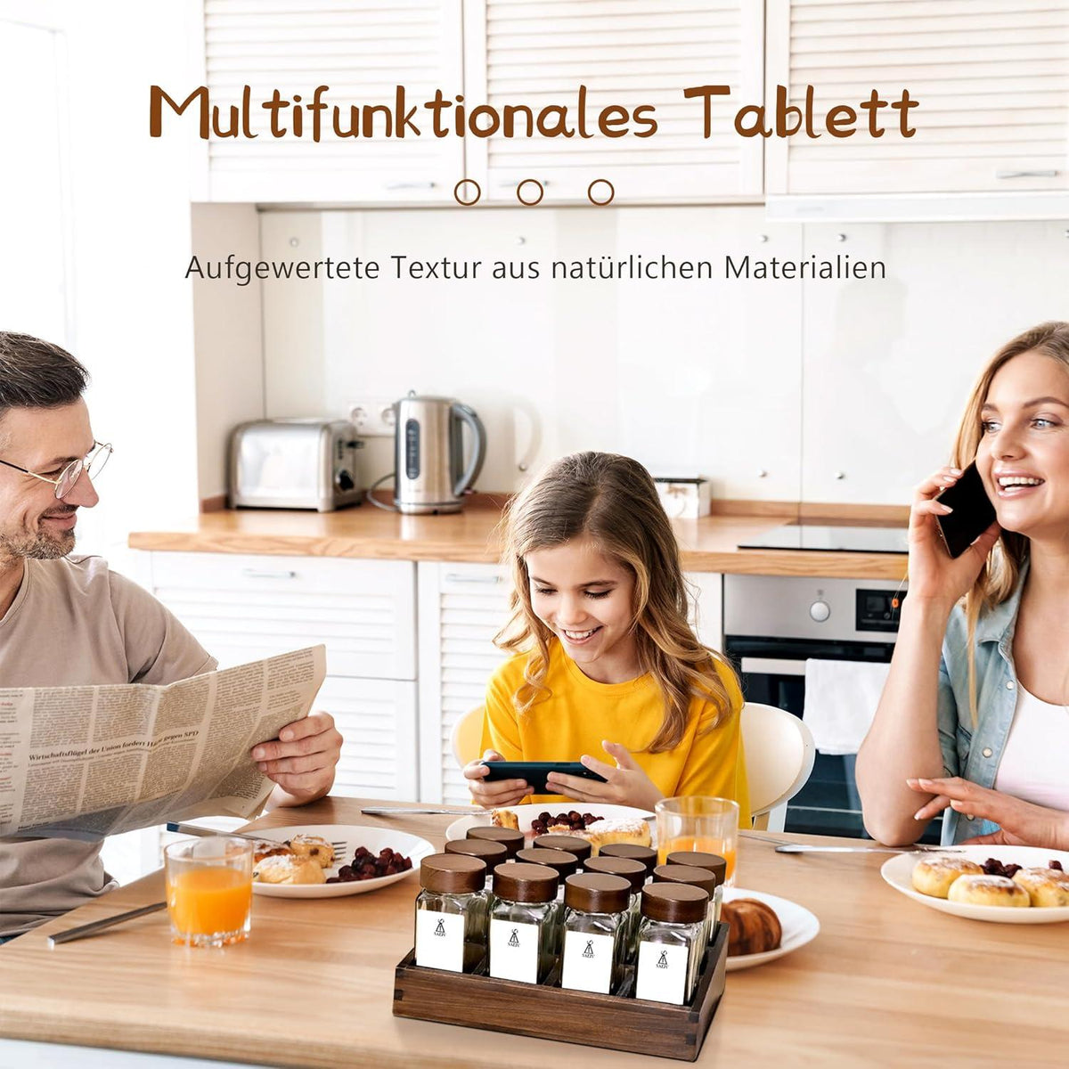 Akazienholz Gewürzregal mit 12 Gläsern und Etiketten | Holz