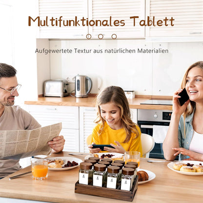 Akazienholz Gewürzregal mit 12 Gläsern und Etiketten | Holz