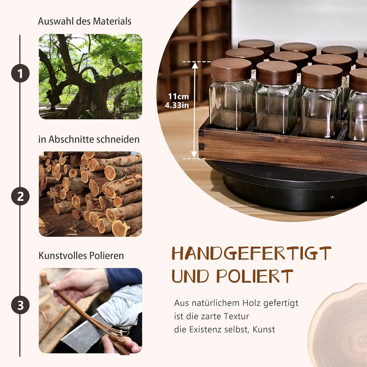 SAEIV Akazienholz Gewürzregal mit 12 Gläsern und Etiketten