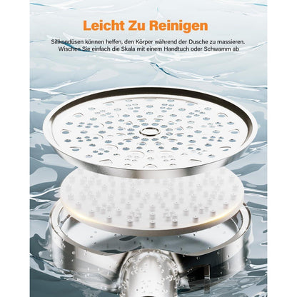 Duschkopf mit Filter, 6 Strahlarten, Hochdruck Handbrause, Wassersparend, Gebürstetes Nickel
