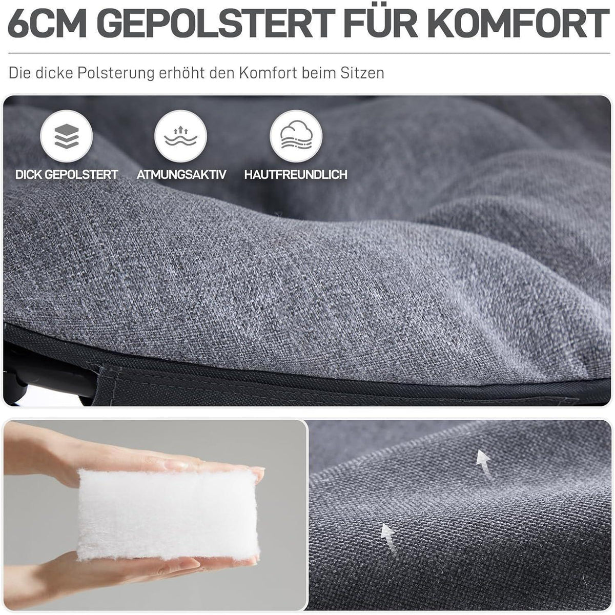 XXL Moonchair Campingstuhl faltbar, 150kg belastbar, dick gepolstert, grau
