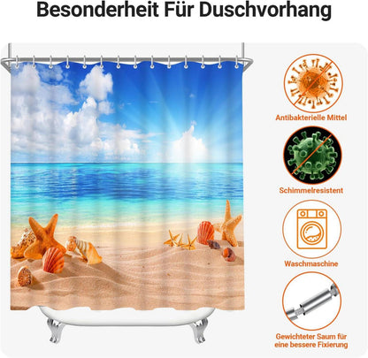 Duschvorhang 180x160cm Sea Blue Beschwerter Saum Antischimmel