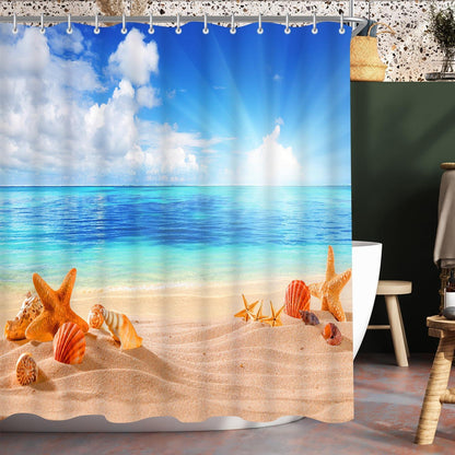 Duschvorhang 180x160cm Sea Blue Antischimmel Wasserabweisend Polyester mit Ösen 12 Ringe