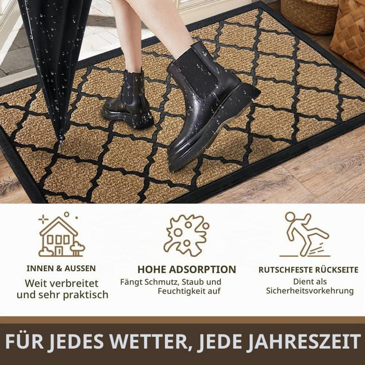Rutschfeste Fußmatte Braun 80x120 cm – Schmutzfangmatte für Aussen