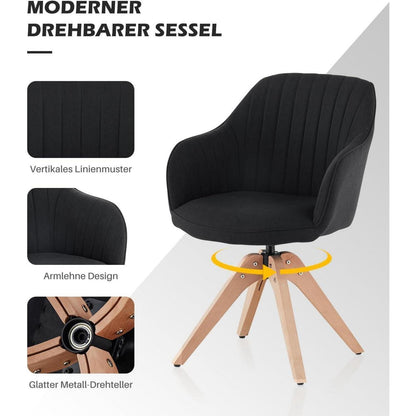 Drehbare Esszimmerstühle Set 2 | Leinen, Massivholz, Komfort