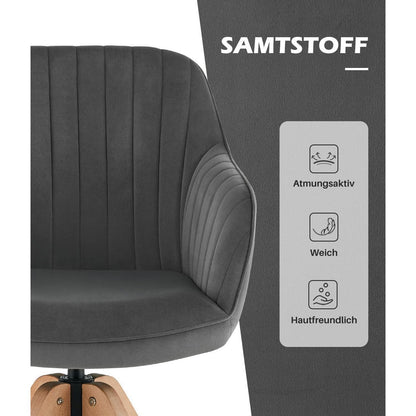 Drehbarer Samt Esszimmerstuhl mit Armlehnen & Massivholzbeinen