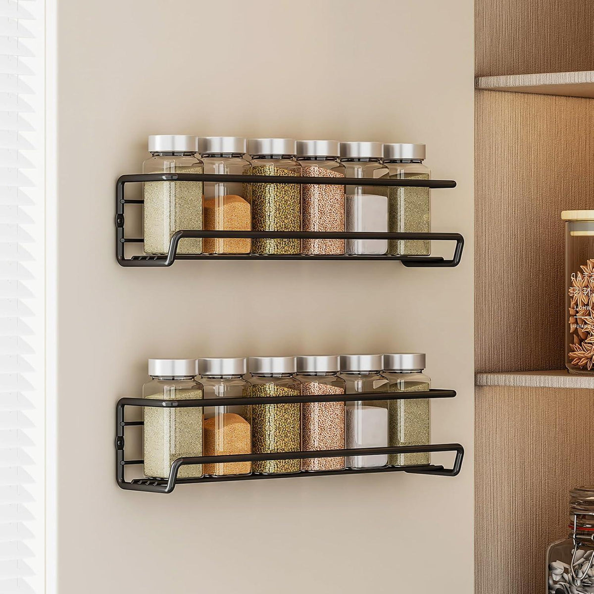 Hängendes Gewürzregal 12 Gläser Etiketten Wand Schranktüren Regal Set