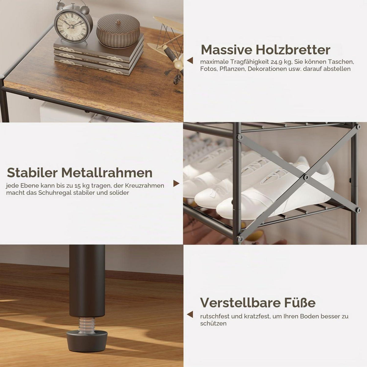 10-Etagen Schuhregal – Platzsparend & Rustikal Braun/Schwarz