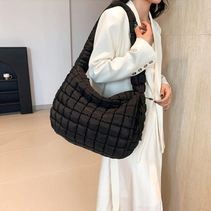 Große Gesteppte Umhängetasche Damen Reißverschluss Hobo Bag