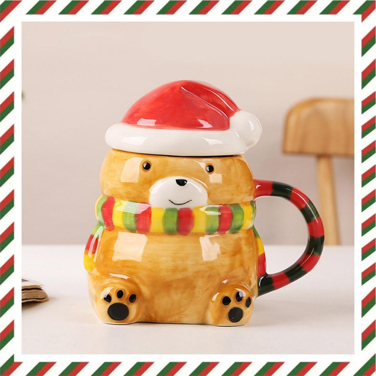 400ml Weihnachtstasse mit Bär & Deckel – Keramik Becher