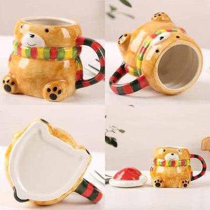 400ml Weihnachtstasse mit Bär & Deckel – Keramik Becher