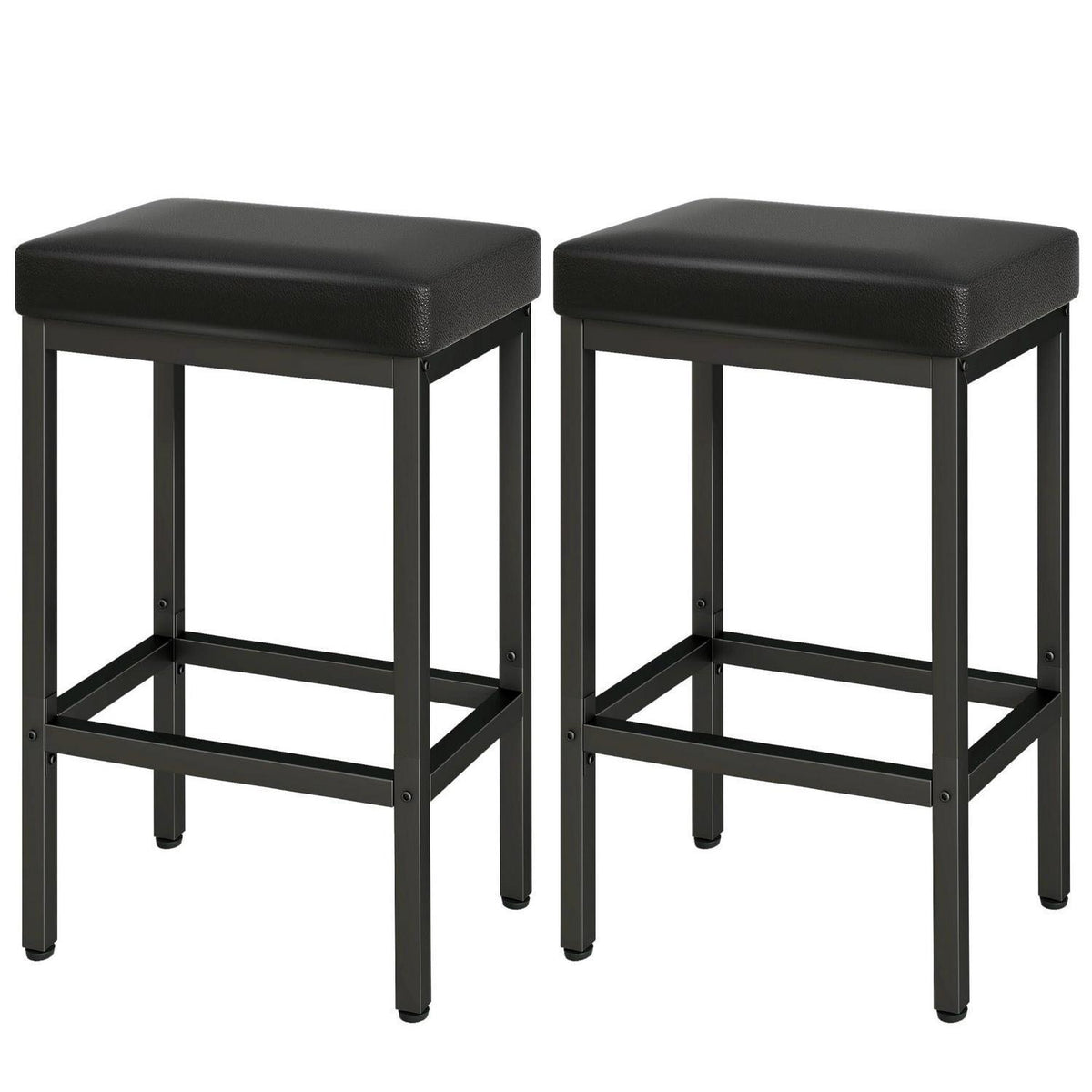 Barhocker 2er Set Schwarz – 66cm Küchentisch Hocker in Lederoptik