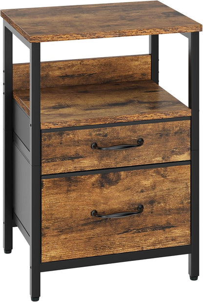 YMYNY Nachttisch Beistelltisch Stoffschubladen Metallgestell 40x30x53,8cm Wohnzimmer Schlafzimmer Vintage HST011H