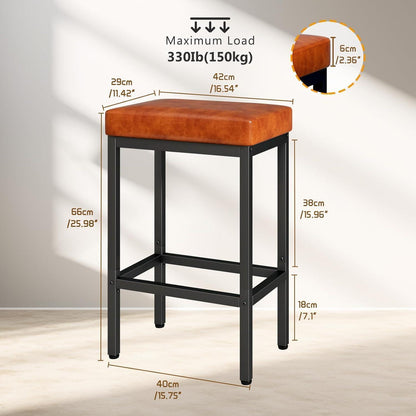 Barhocker 2er Set Karamellbraun & Metall in Lederoptik