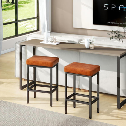 Barhocker 2er Set Karamellbraun & Metall in Lederoptik