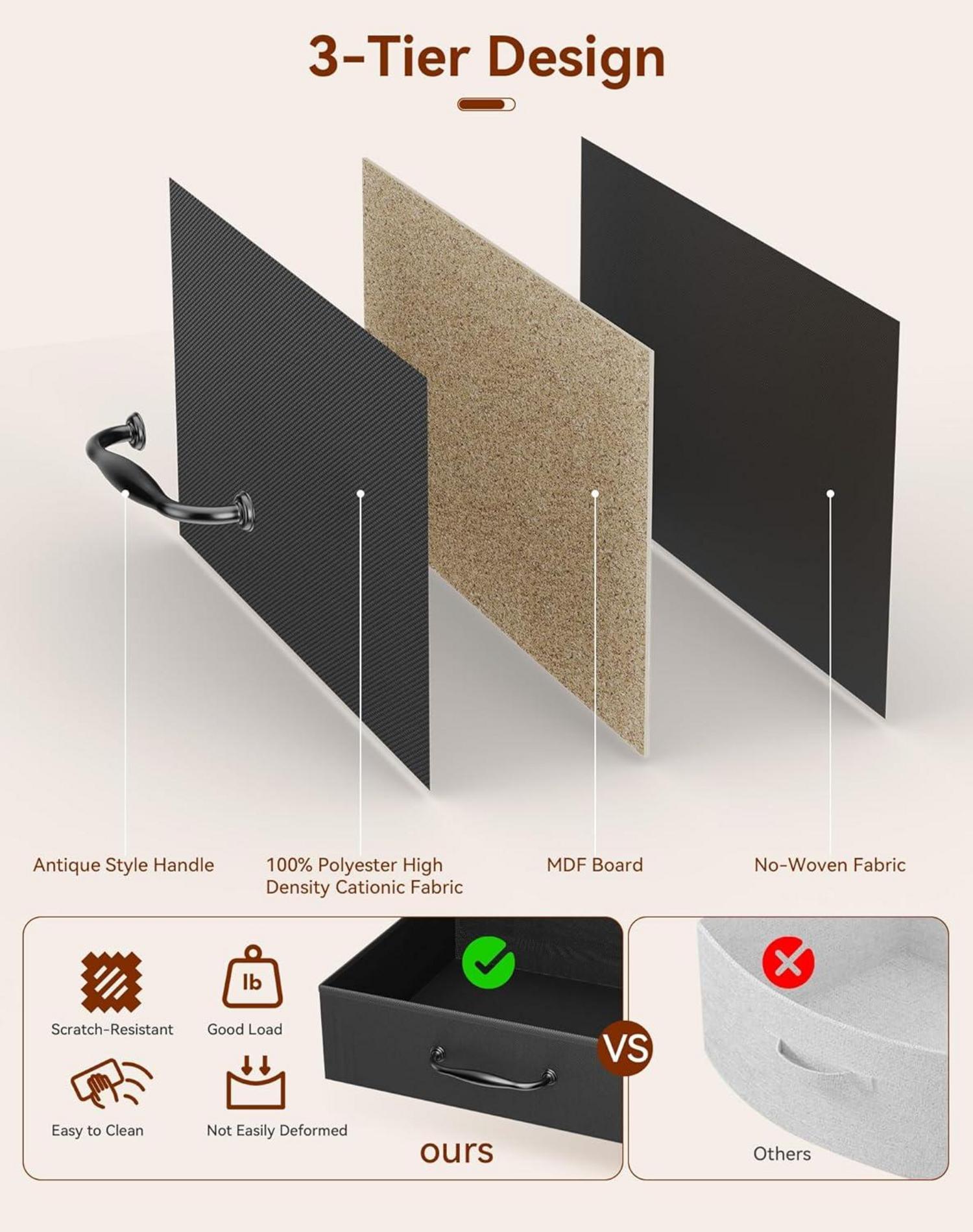 Nachttisch mit Stoffschubladen und Metallgestell 40x30x53,8cm