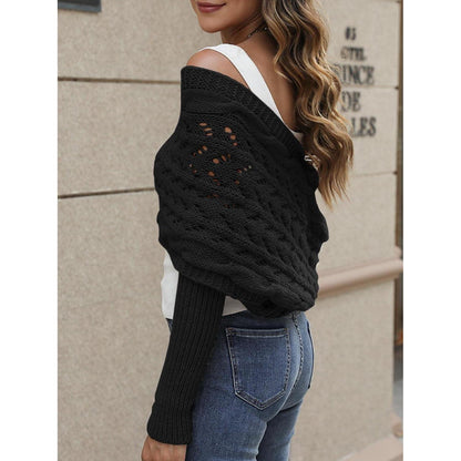Schal Damen mit Ärmeln, Winter Poncho Schwarz