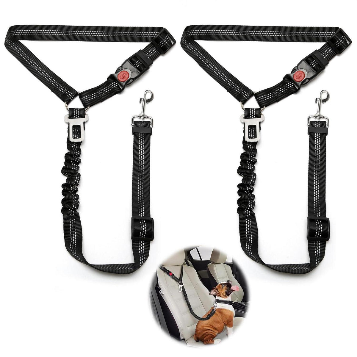 2x Verstellbarer Hunde-Sicherheitsgurt Auto mit Ruckdämpfer