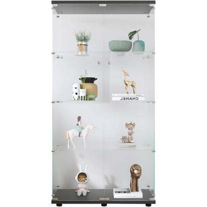 Glasvitrine Schwarz 4 Etagen | Moderne Regalkabine für Wohnzimmer