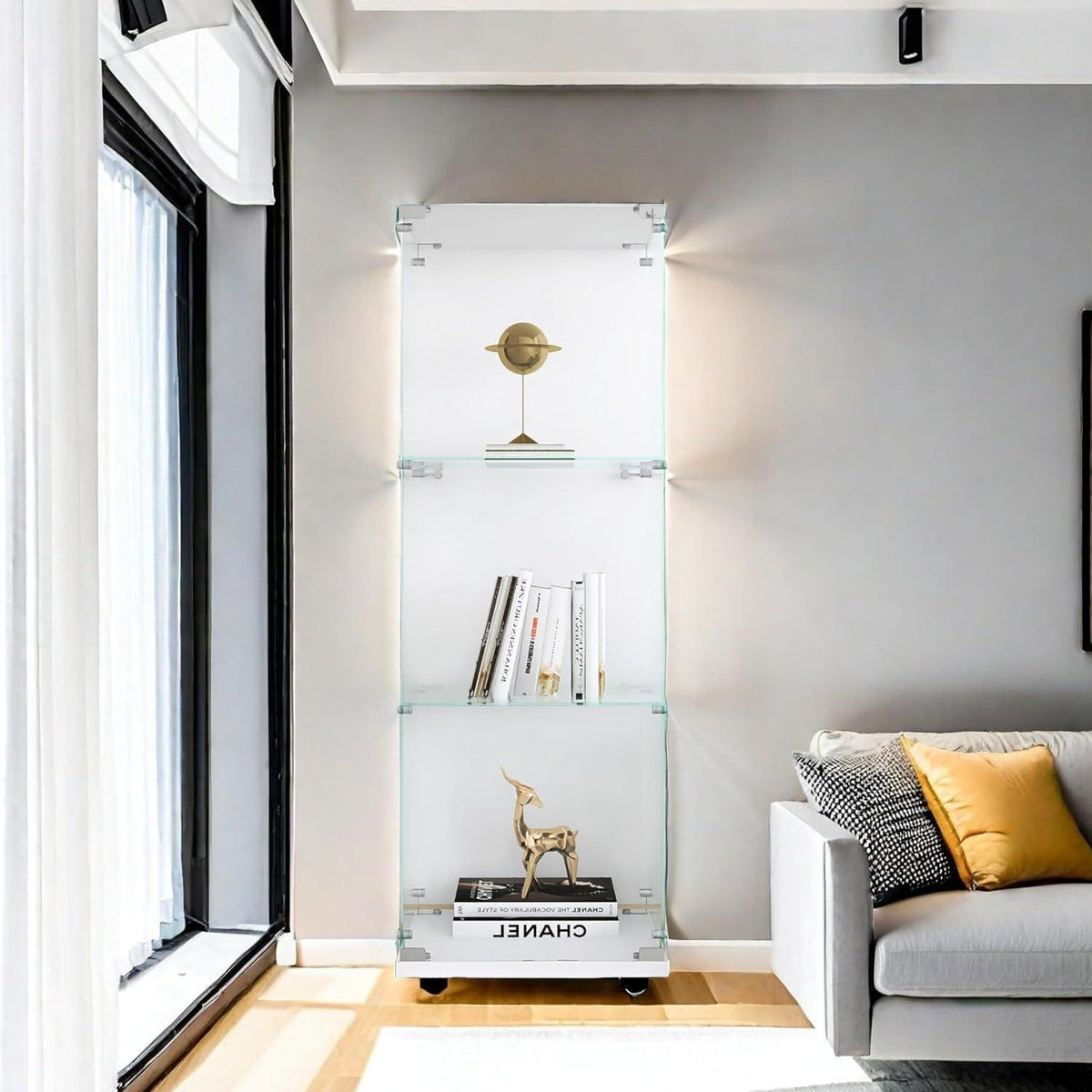 Glasvitrine 3 Etagen Weiß – Moderne Regalkabine für Wohnzimmer