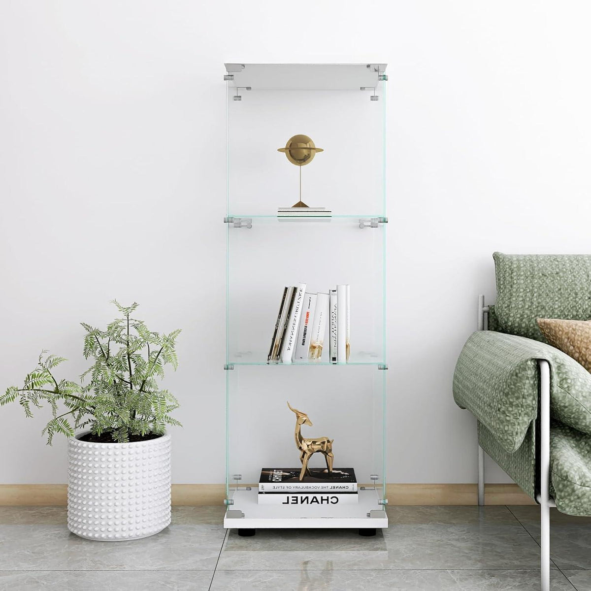 Glasvitrine 3 Etagen Weiß – Moderne Regalkabine für Wohnzimmer