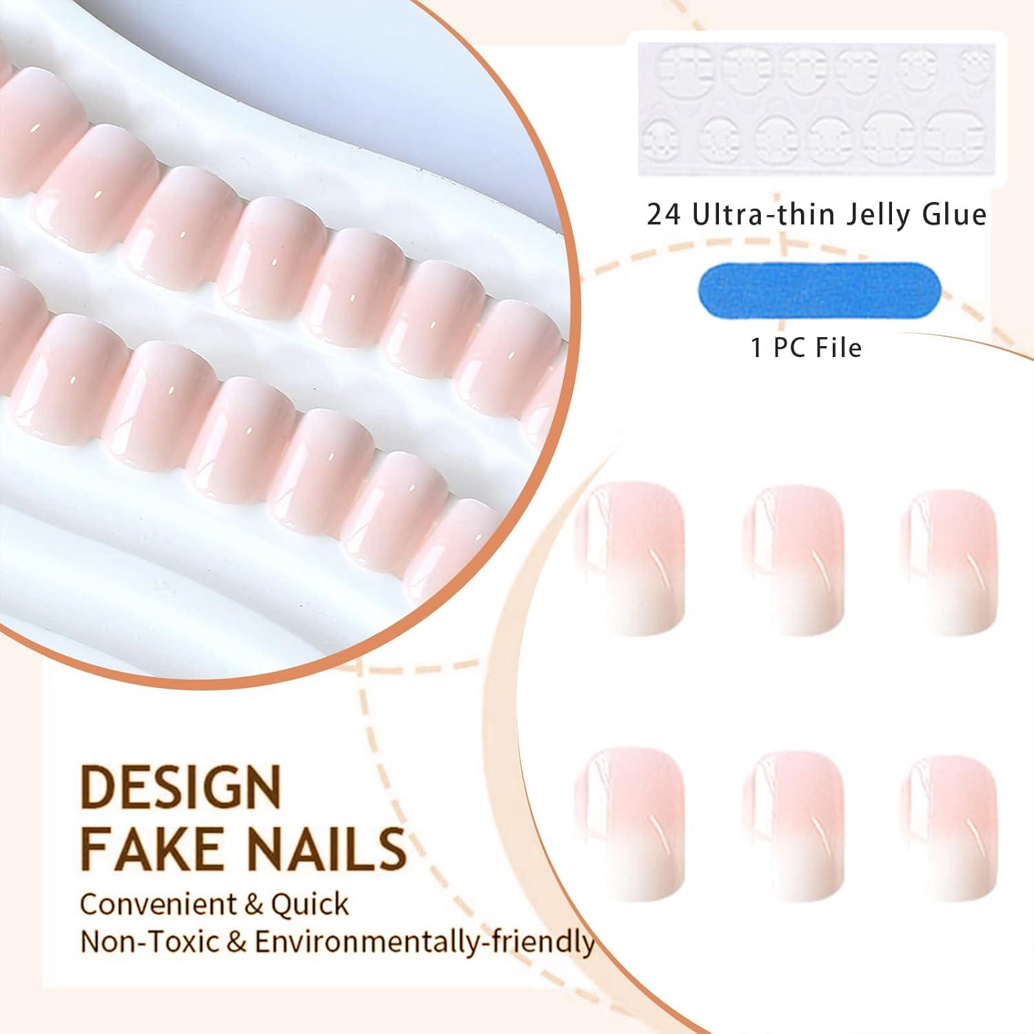 24er Set Press on Nails Ombré Rosa Französische Falschnägel