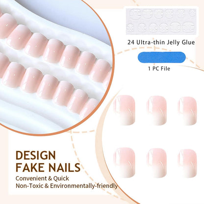 24er Set Press on Nails Ombré Rosa Französische Falschnägel