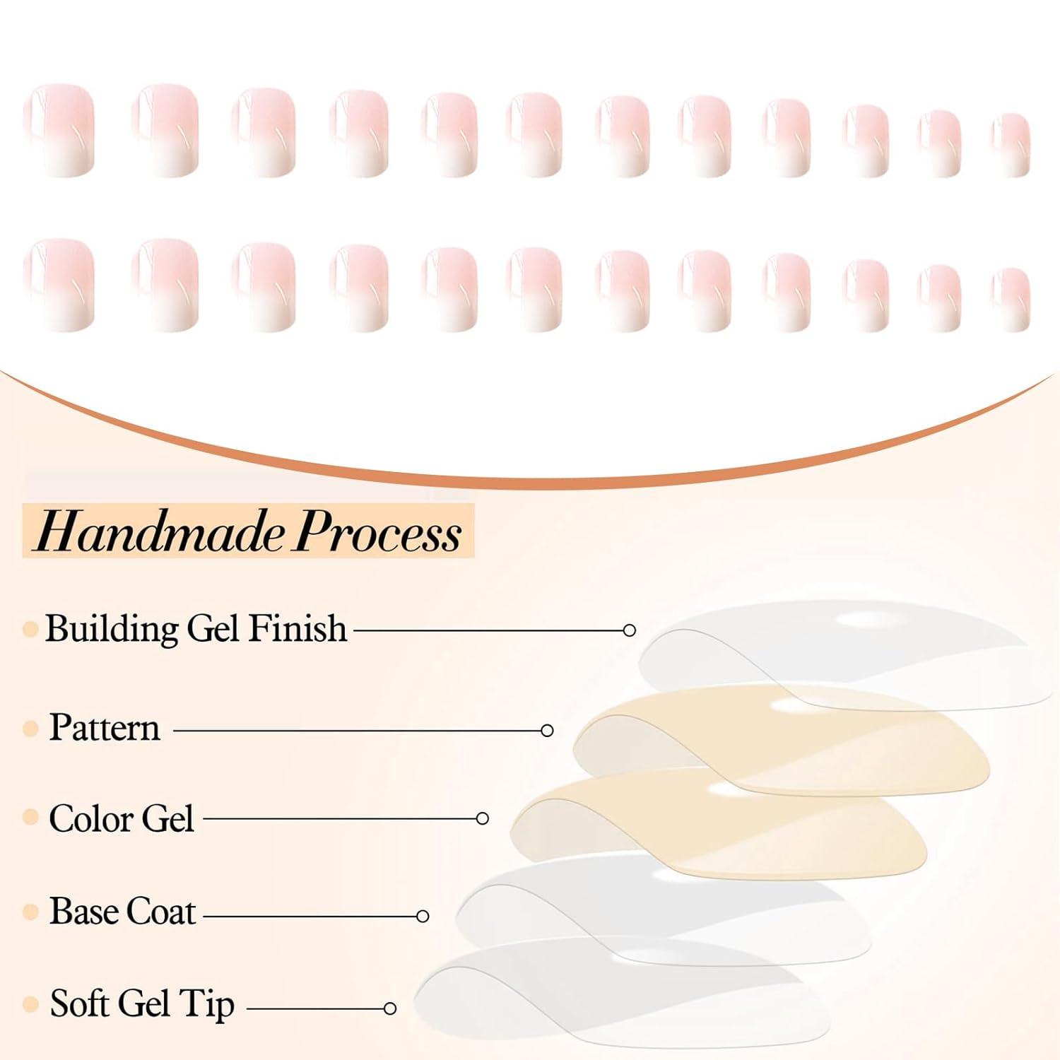 24er Set Pink Ombré Press on Nägel Quadratisch Glänzend Falschnägel