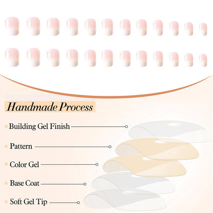 24er Set Pink Ombré Press on Nägel Quadratisch Glänzend Falschnägel