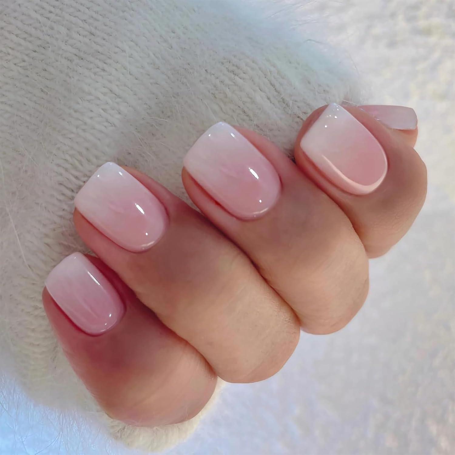 24 Stücke Ombré Pink Quadratische Falschnägel Glänzend Akryl