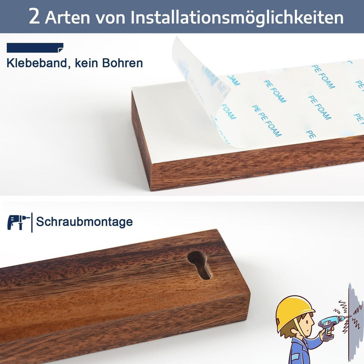 Magnetleiste Messer 40cm Walnuss Haken Magnet Halter inkl. Zubehör