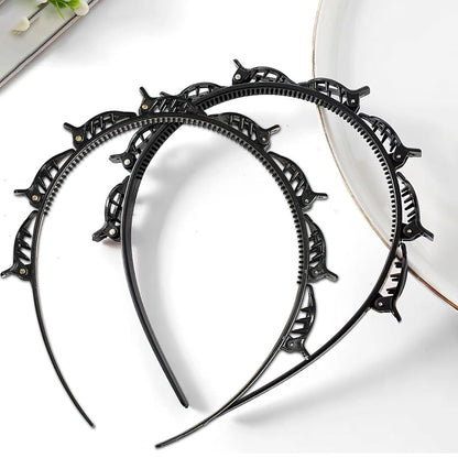 2er Set Schwarze Haarreifen mit Clips für Styling & Halt