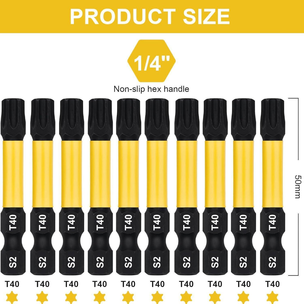 Bitsatz T40 Torx lang 50mm S2 Stahl 10 Stück