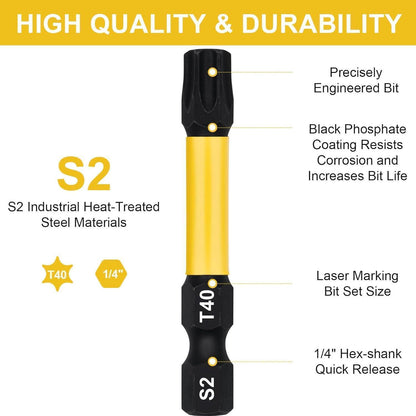 Bitsatz T40 Torx lang 50mm S2 Stahl 10 Stück