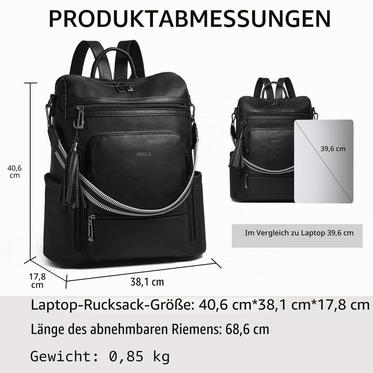 Rucksack Damen Laptopfach 15,6 Zoll Wasserdicht Business in Lederoptik