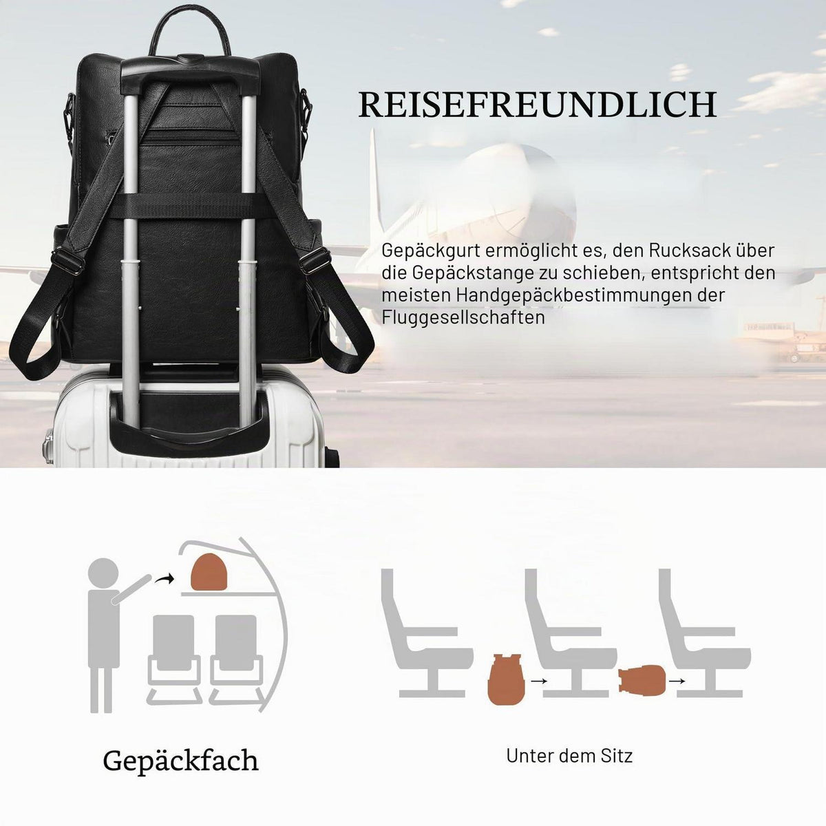 Rucksack Damen Laptopfach 15,6 Zoll Wasserdicht Business in Lederoptik