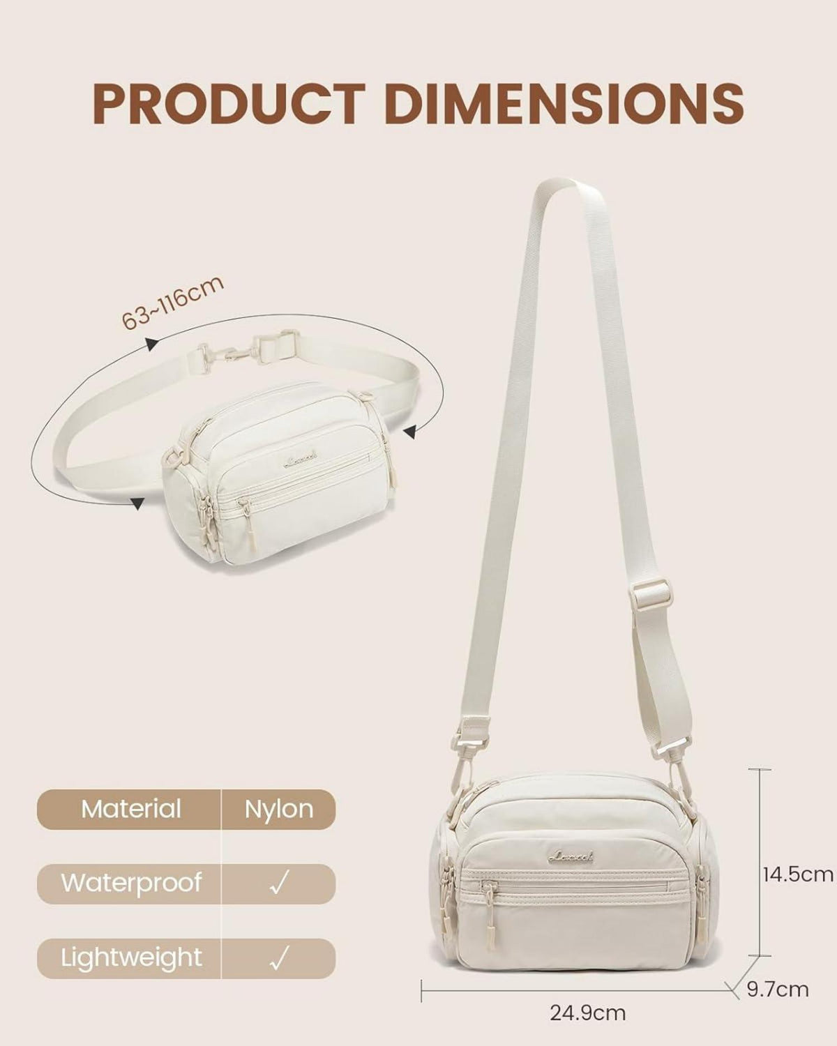 Crossbody Bag Damen LOVEVOOK Umhängetasche Handtasche mit Vielen Fächern Schultertasche Beige