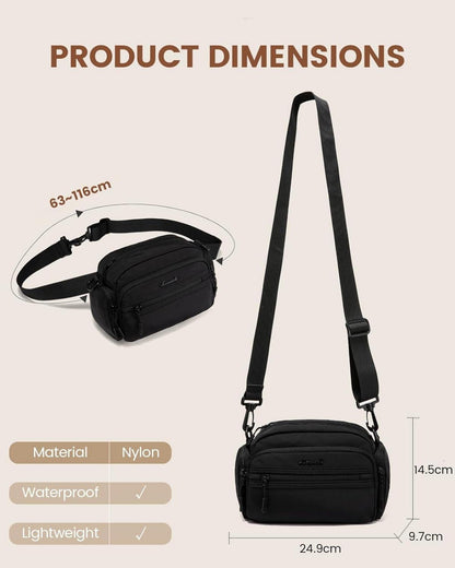 LOVEVOOK Umhängetasche Damen - Schwarze Wasserdichte Crossbody Bag mit Vielen Fächern