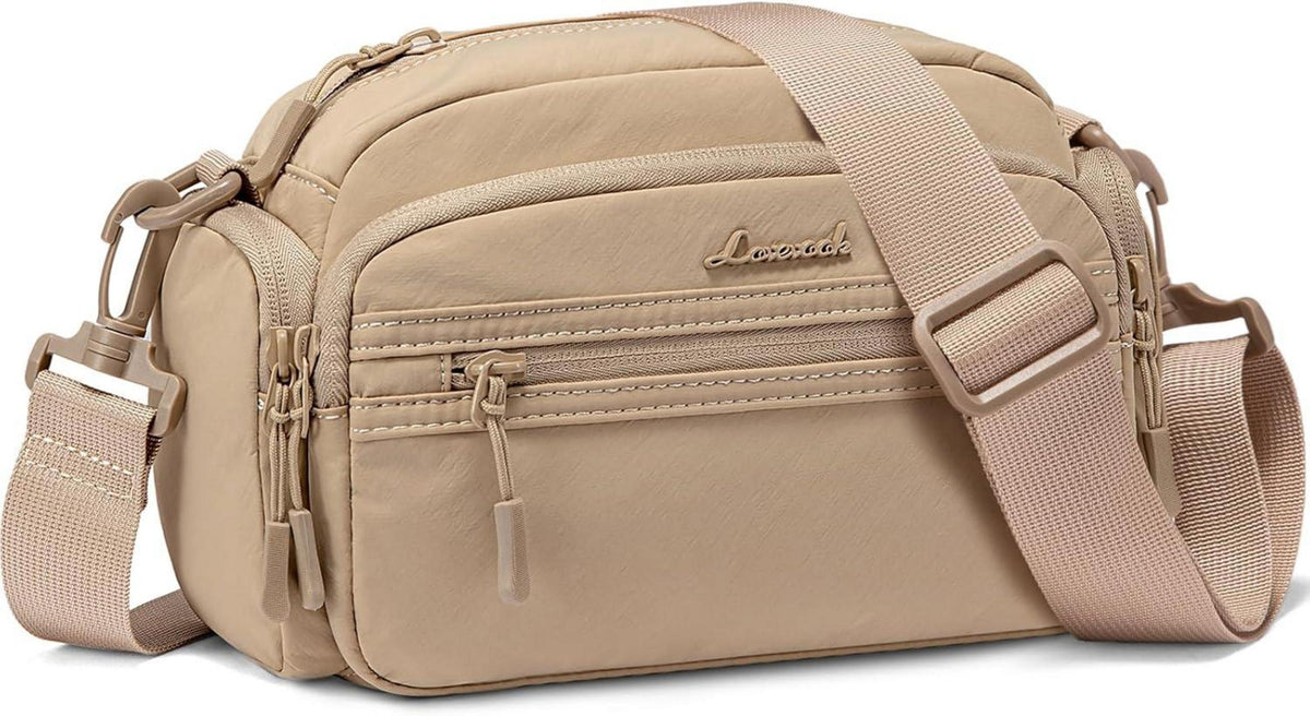 Damen Umhängetasche Crossbody Bag mit vielen Fächern in Khaki