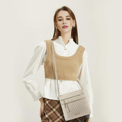 Damen Crossbody Bag Beige PU Leder Schultertasche Fashion