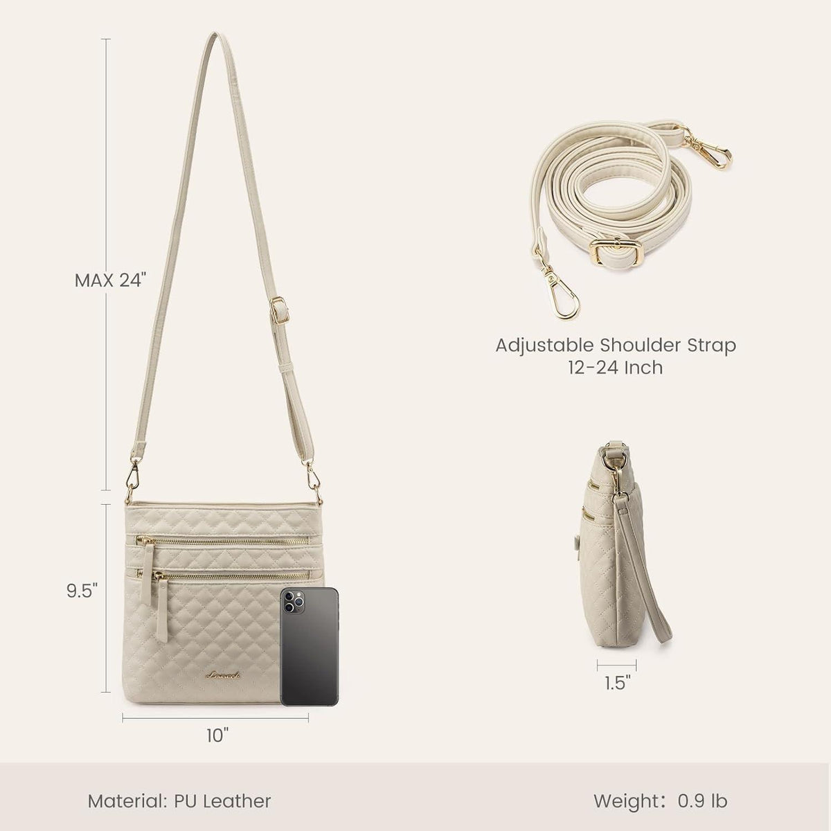 Damen Crossbody Bag PU Leder Umhängetasche Beige