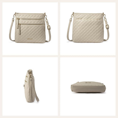 Damen Crossbody Bag PU Leder Umhängetasche Beige