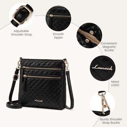 LOVEVOOK Umhängetasche Damen Mittelgroß Schwarz Leder Crossbody Bag