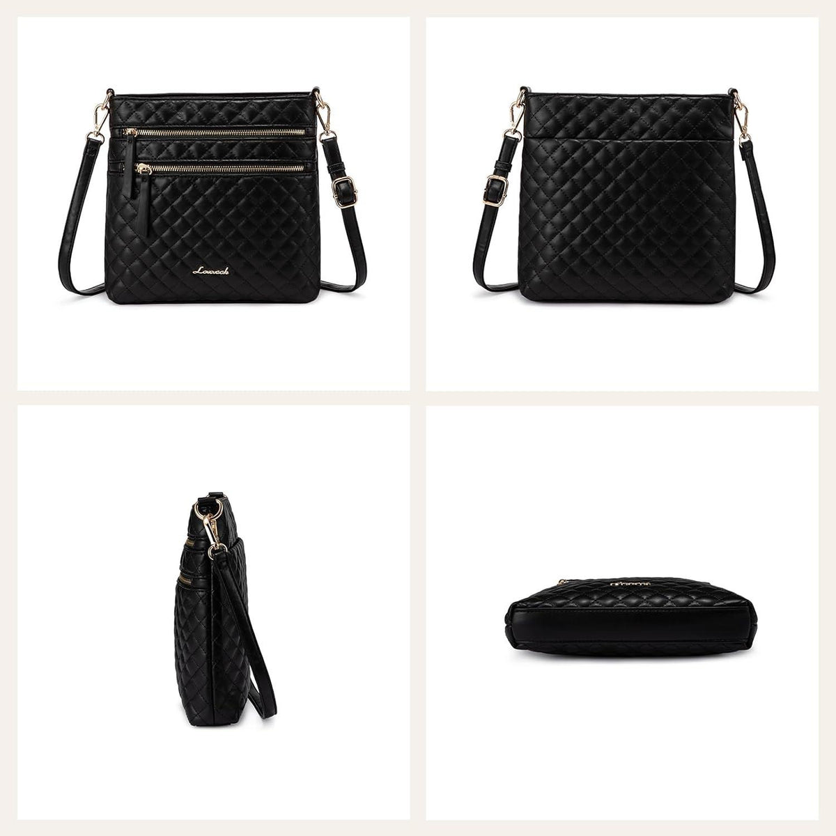 Damen Umhängetasche Mittelgroß Crossbody Bag Echtleder Schwarz