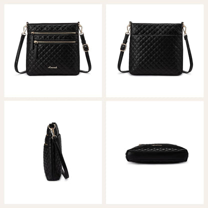 Damen Umhängetasche Mittelgroß Crossbody Bag Echtleder Schwarz