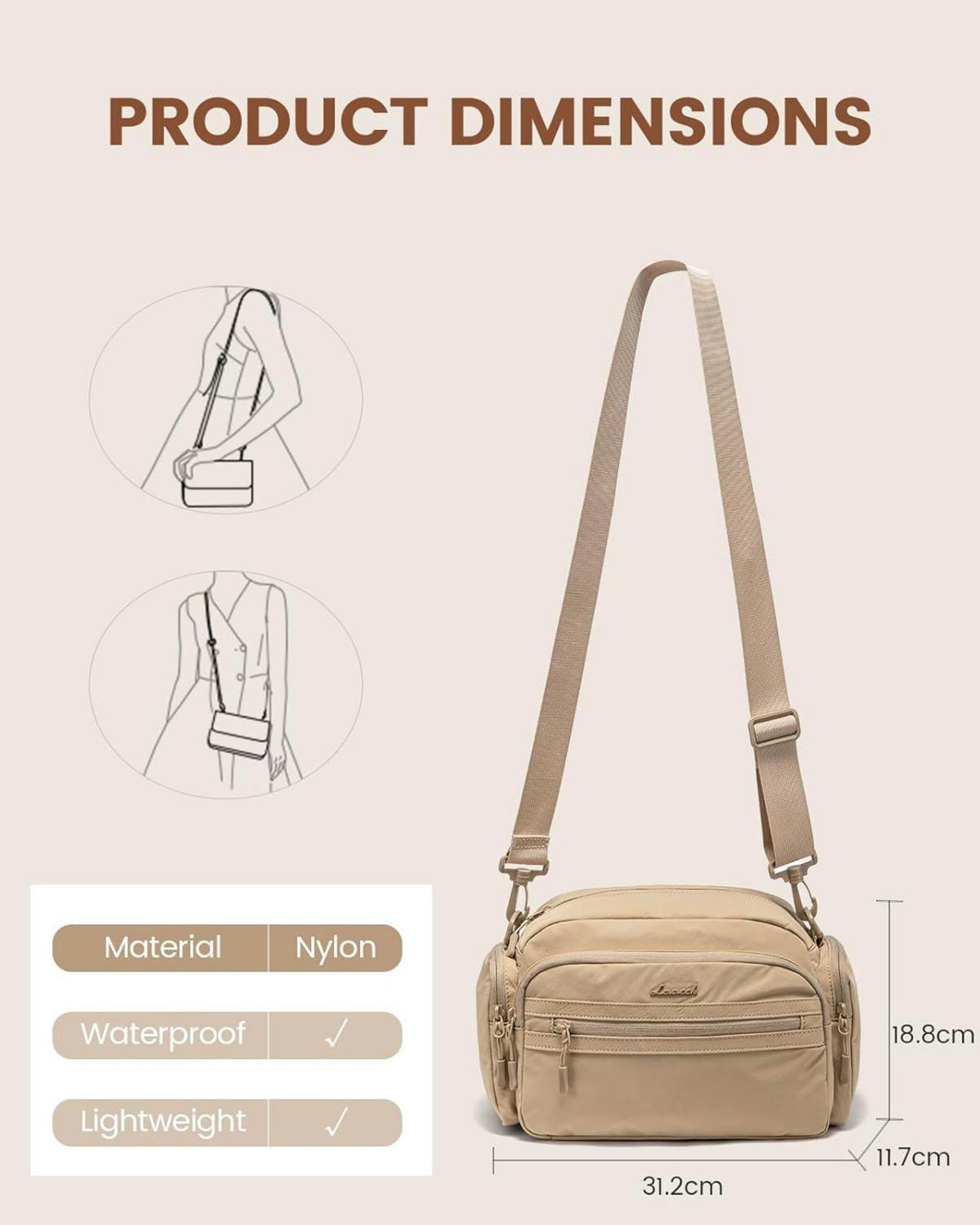LOVEVOOK Umhängetasche Damen, Crossbody Bag Schwarz, Mittelgroß, Leichte Schultertasche