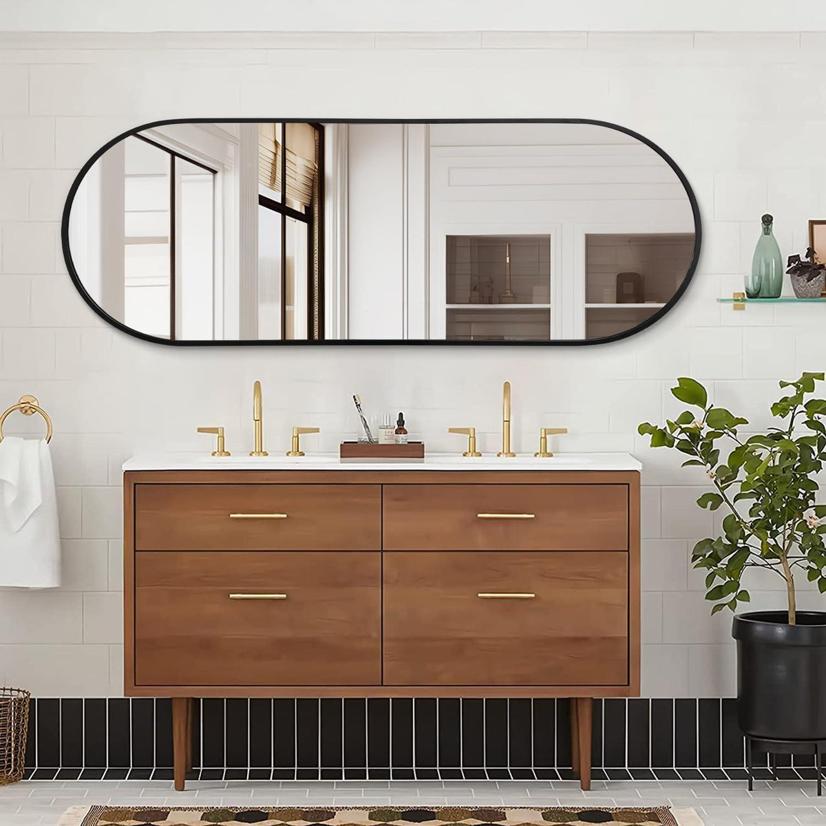 Ovaler Wandspiegel Schwarz 120x40cm – Badezimmer & Co.