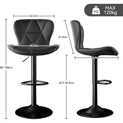 Barhocker 4er Set Höhenverstellbar mit Rückenlehne Schwarz