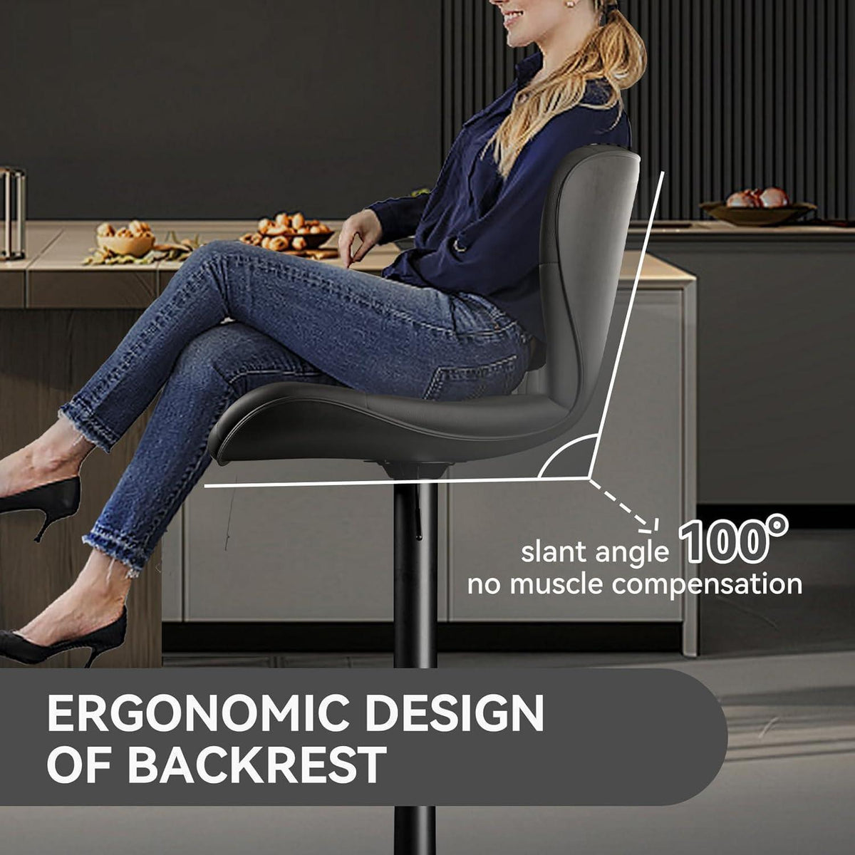 Barhocker 4er Set Höhenverstellbar mit Rückenlehne Schwarz