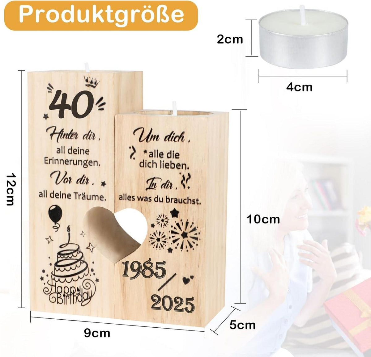Deko 40 Geburtstag Frau Geschenk Kerzenständer 1985 2025 Mama